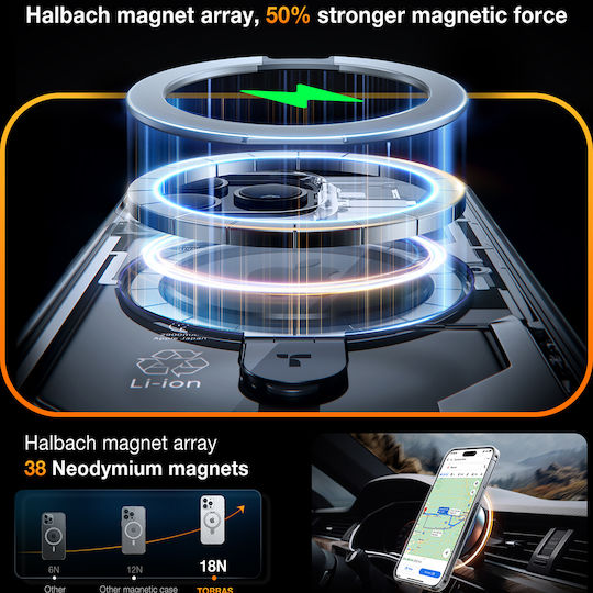 Torras Upro Ostand Clear Umschlag Rückseite Gehärtetes Glas Magnetisch Transparent (iPhone 15 Pro)