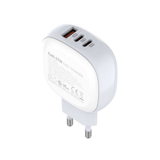 Ldnio Зарядно без кабел с USB-A порт и 2 USB-C порта 67W Бял (Q3611)
