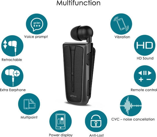 iPro RH219s In-ear Bluetooth Handsfree Ακουστικά Μαύρο/Γκρι
