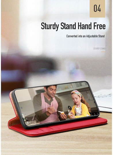 Samsung Galaxy S24 Ultra 5g Dux Ducis Dux Ducis Dux Ducis Hivo Series Case with Rfid Blocking, Support Base, Magnetic Closure Card Slots Flip Wallet Case made of genuine leather and Tpu Red