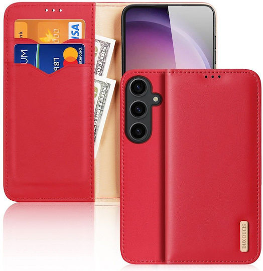 Samsung Galaxy S24 Ultra 5g Dux Ducis Dux Ducis Dux Ducis Hivo Series Case with Rfid Blocking, Support Base, Magnetic Closure Card Slots Flip Wallet Case made of genuine leather and Tpu Red