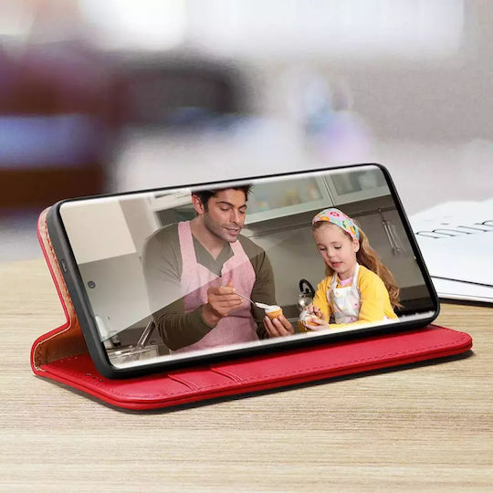 Samsung Galaxy S24 Ultra 5g Dux Ducis Dux Ducis Dux Ducis Hivo Series Case with Rfid Blocking, Support Base, Magnetic Closure Card Slots Flip Wallet Case made of genuine leather and Tpu Red