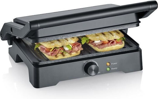 Severin Severin Tabletop Electric Grill with Grooved Plate 1800W with Lid and Adjustable Thermostat 28x17cm