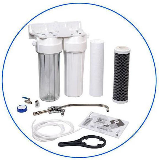 Aqua Filter FP2-W-K1 Wasserfiltrationssystem Unter der Spüle / Zentrale Versorgung Durchmesser ½" mit Wasserhahn & Ersatzfilter