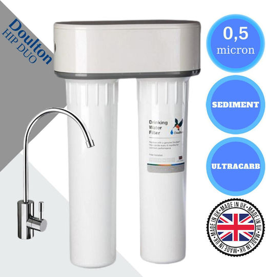 Doulton Hip Duo Συσκευή Φίλτρου Νερού Κάτω Πάγκου Διπλή με Βρυσάκι 3/8'' με Ανταλλακτικό Φίλτρο Doulton Sediment 5μm, Doulton Ultracarb 0,5μm DO.0014