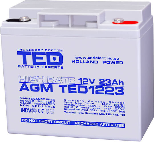 Baterie Agm Vrla 12v 23a Rată Mare 181mm X 76mm X H 167mm M5 Ted Battery Expert Holland Ted003362 2