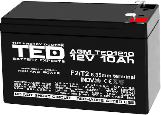 Baterie Stationară Vrla 12v Dimensiuni 151 X 65 X 95 Mm 12v 10ah F2 Ted002730