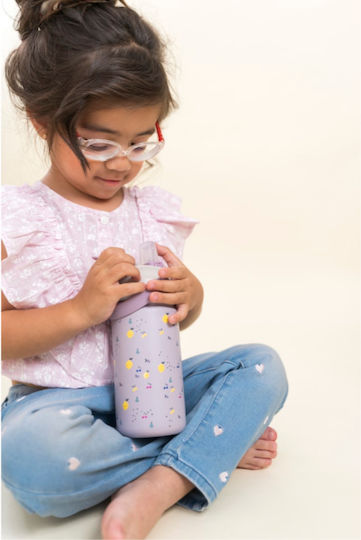 The Cotton Cloud Kids Water Bottle Thermos Stainless Steel with Straw Blue