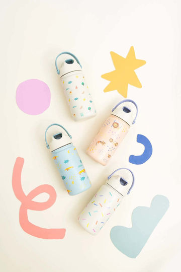 The Cotton Cloud Kids Water Bottle Thermos Stainless Steel with Straw Blue
