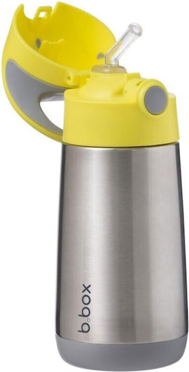 B.Box Kinderflasche Thermos Rostfreier Stahl mit Strohhalm Gelb 350ml
