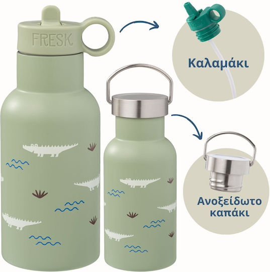 Fresk Crocodile Stainless Steel Kids Water Bottle Thermos with Straw Coffee 350ml