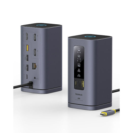 Baseus Spacemate 11in1 USB-C Docking Station with HDMI/DisplayPort 4K PD Ethernet and Support for 4 Monitors Gray