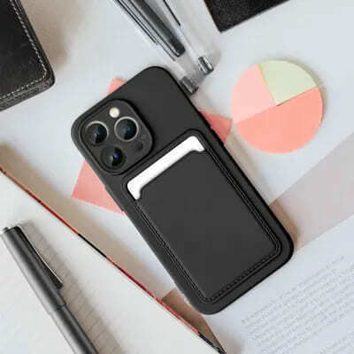 Forcell Card Back Cover Σιλικόνης με Υποδοχή για Κάρτες Μαύρο (iPhone 13 Pro)