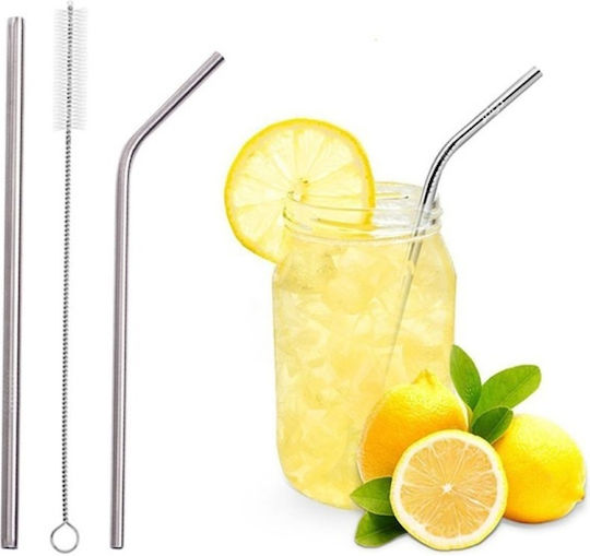 Set of 4 Stainless Steel Reusable Metal Straws & 1 Cleaning Brush