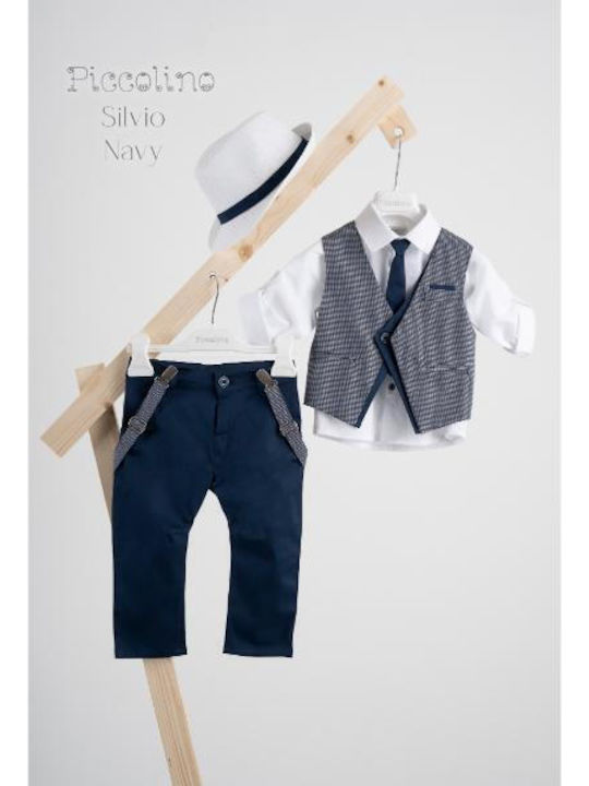 Piccolino Βαπτιστικό Κοστούμι με Γιλέκο για Αγόρι Silvio Navy 6τμχ