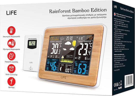 Life Rainforest Bamboo Edition Wireless Digital Weather Station Tabletop Brown