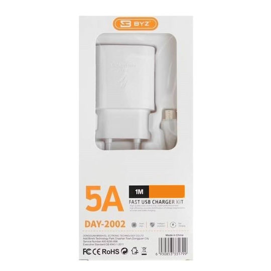 BYZ Φορτιστής με Θύρα USB-A και Καλώδιο USB-C 18W Quick Charge 3.0 Λευκός (U40 DAY2002)