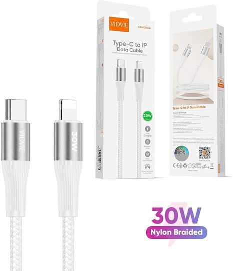 Vidvie Braided la Cablu Lightning 30W Alb 3m
