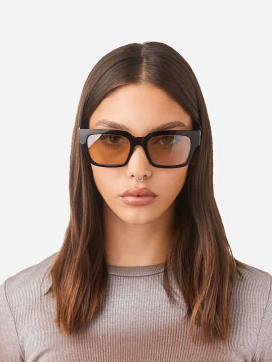 Hawkers Unisex Sunglasses with Black Plastic Frame and Orange Lens