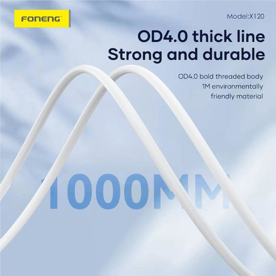 Foneng USB 2.0 Cable USB-C male - USB-C 100W PD Λευκό 1m