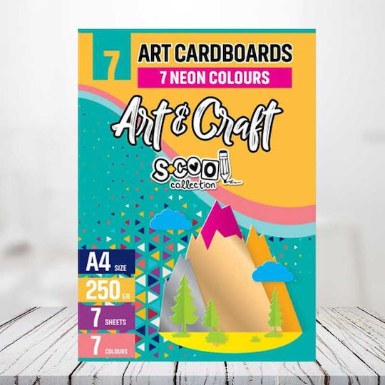 Colored Cardboard A4 Size Neon Colors 250 G/m² Set 7 Sheets Set