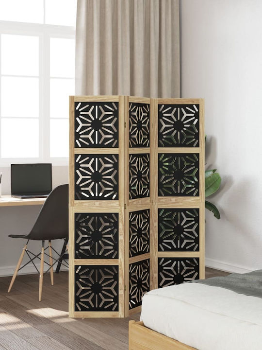 Vidaxl Room Divider 3 Panels Brown Black Solid Paulownia Wood