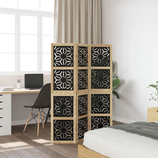 Vidaxl Room Divider 3 Panels Brown Black Solid Paulownia Wood