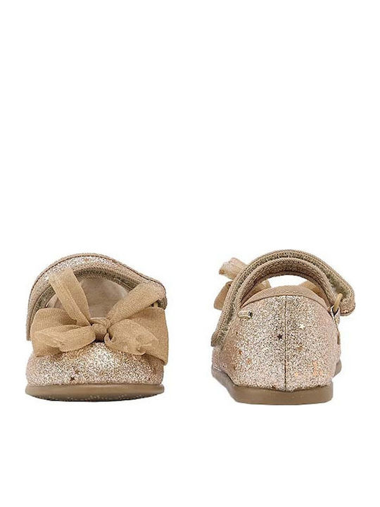Kids Anatomic Leather Ballerinas with Hoop & Loop Closure Gold