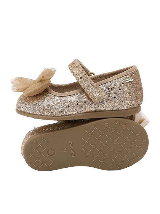 Kids Anatomic Leather Ballerinas with Hoop & Loop Closure Gold