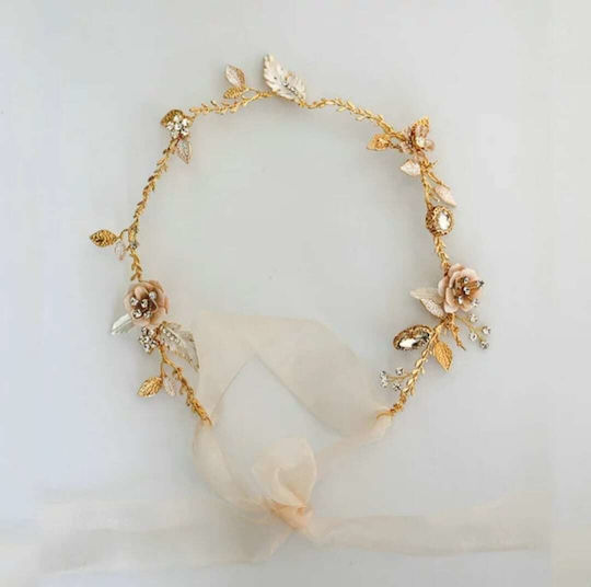 Versailles Handmade Wreath Decorated with Crystals Small Metallic Roses