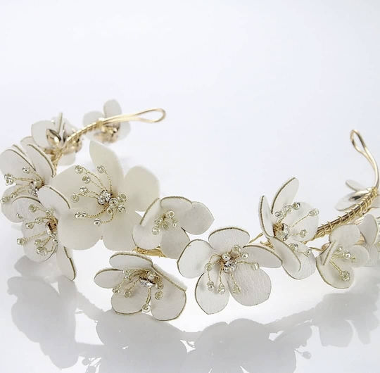 ''marina'' Handmade Leather Floral Bridal Crown