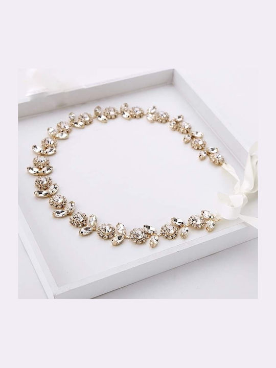 Zoya Unique Beauty Bridal Ribbon Gold Metal Decorated Sparkling Transparent Crystals