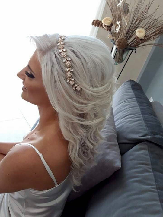 Zoya Unique Beauty Bridal Ribbon Gold Metal Decorated Sparkling Transparent Crystals