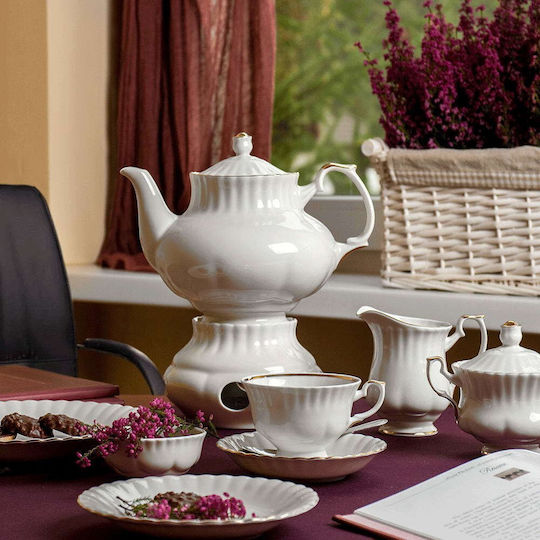 Cryspo Trio Ivona Platin Tea Set with Cup Porcelain White 9pcs
