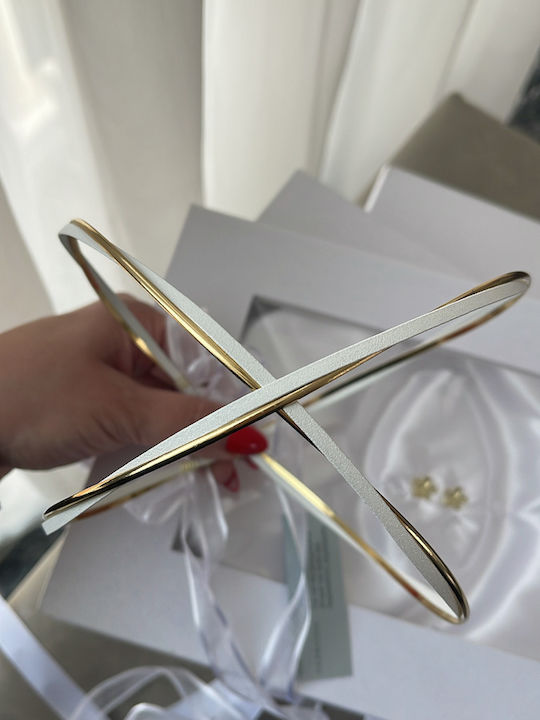 White Tales Wedding Crowns Silver Plated The Crown Base Is White Enamel It Has a Braided Glossy Gold-Plated Rod