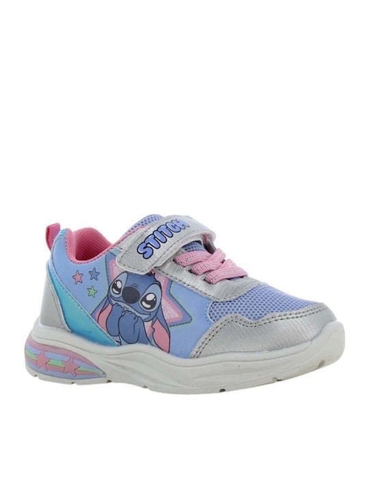 Lilo & Stitch Παιδικά Sneakers Ανατομικά με Σκρατς & Φωτάκια Ασημί