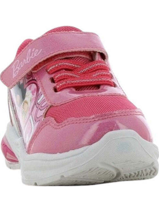 Barbie Παιδικά Sneakers Ανατομικά με Σκρατς & Φωτάκια Φούξια