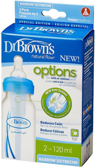Dr. Brown's Комплект Пластмасови Бебешки Шишета Options Против Колики със Силиконов Биберон за 0+, 0+ m, месеци 120мл 2бр