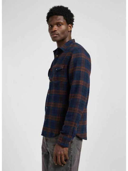Western Μακρυμάνικo Βαμβακερό Πουκάμισο Καρό Blue/brown