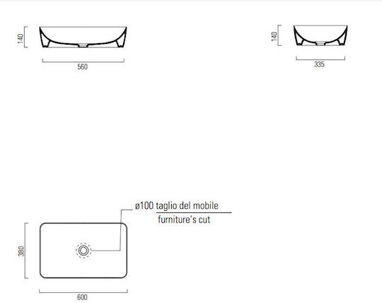 GSI Sand Επικαθήμενος Νιπτήρας Πορσελάνης 60x38x11cm Λευκός