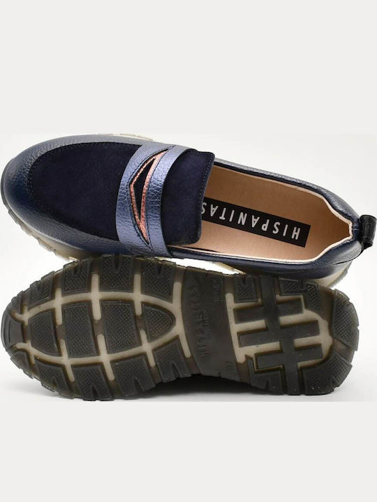 Leather Women's Loafers in Blue Color