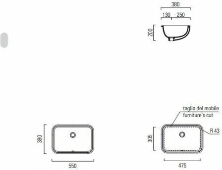GSI Pura Countertop Sink Porcelain 55x38x15.5cm White
