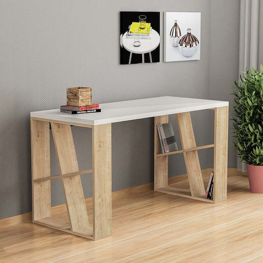 Desk Silman Wooden with Bookshelf White 137x60x75cm