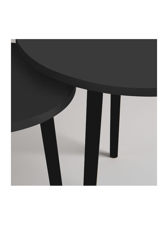 Round Side Coffee Table Roma Made of Solid Wood Black - Grey Retro 2 Pieces W60xL60xH46cm