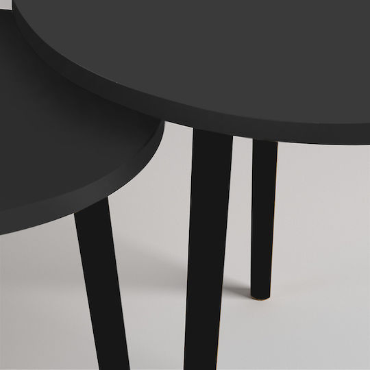 Round Side Coffee Table Roma Made of Solid Wood Black - Grey Retro 2 Pieces W60xL60xH46cm