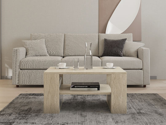 Правоъгълно Централно Кафе Масичка Iris Дървена Travertine Бежова Ш80xД50xВ40см