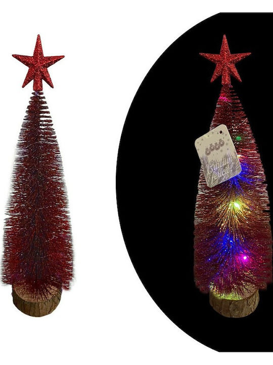 cu lumină LED Decorațiune de Crăciun Lemn Braduleț 32cm. Baterie Roșu