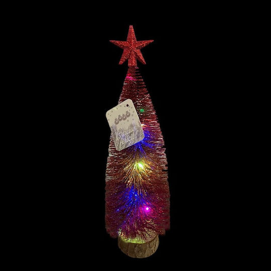 cu lumină LED Decorațiune de Crăciun Lemn Braduleț 32cm. Baterie Roșu