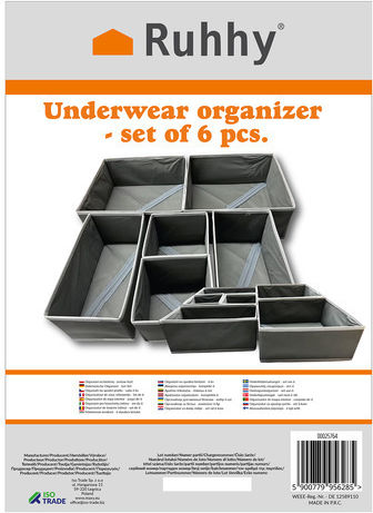 Fabric Storage Case for Underwear / Socks in Gray Color 6pcs