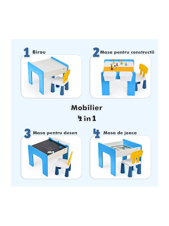 Set Masă cu Scaune pentru Copii pentru Desen Albastru deschis